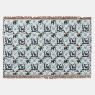 Elk Moose Antlers Deer Pattern Design  Throw Blanket