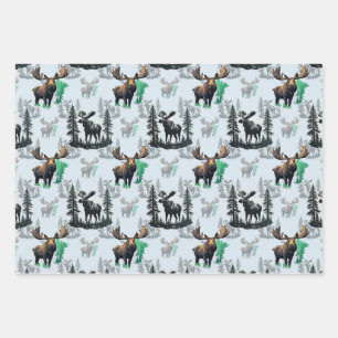 Elk Moose Antlers Deer Pattern Design Wrapping Paper Sheets