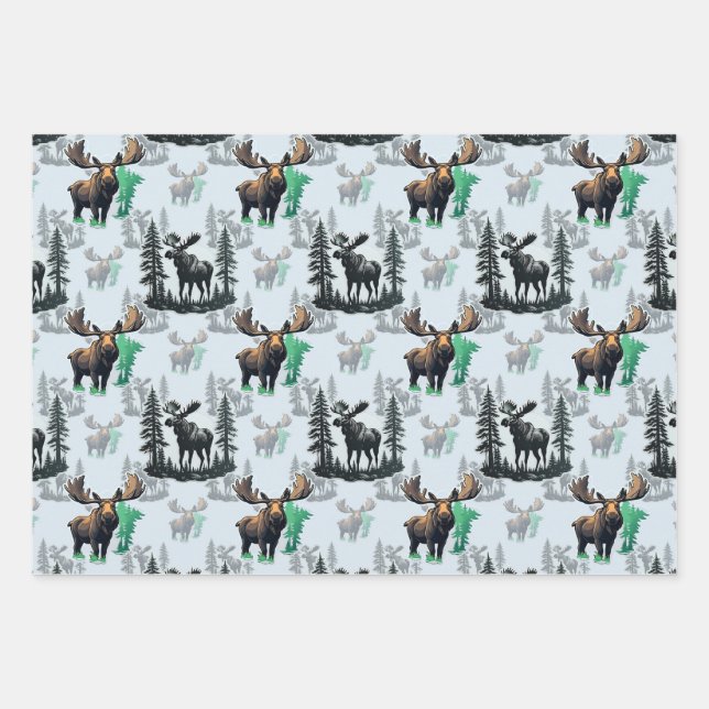 Elk Moose Antlers Deer Pattern Design  Wrapping Paper Sheets (Front)