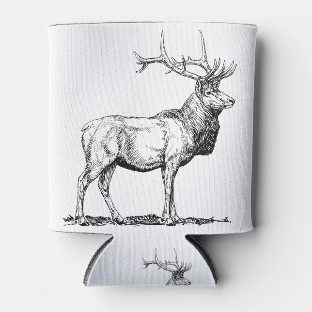 Elk Moose Deer Head Animal Hunting Antlers Can Cooler (Front)