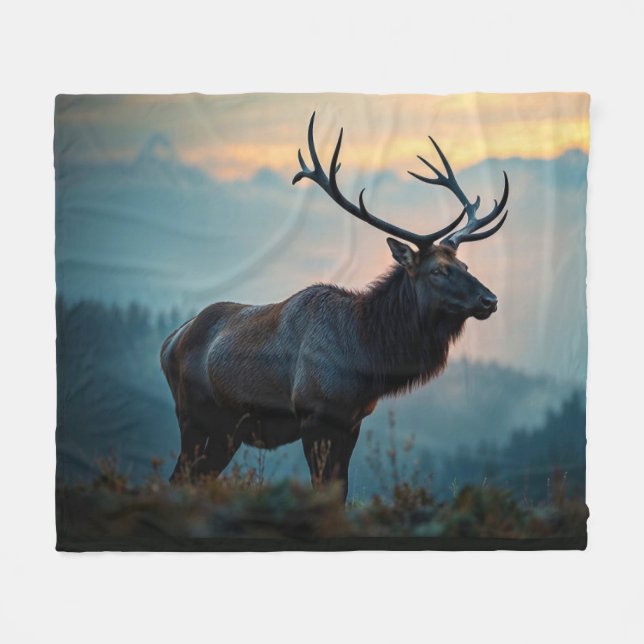 Elk on a Ridge at Dawn Fleece Blanket (Front (Horizontal))