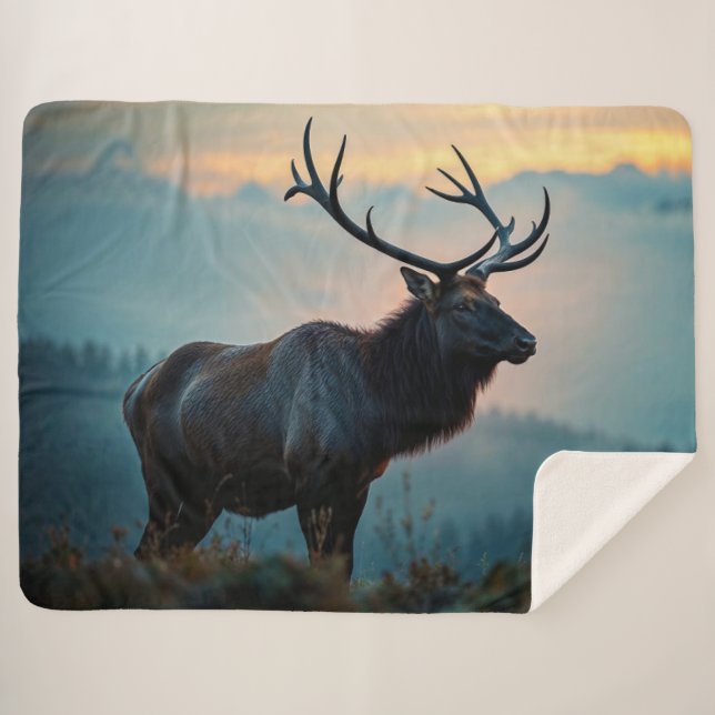 Elk on a Ridge at Dawn Sherpa Blanket (Front (Horizontal))