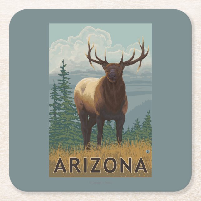Elk SceneArizona Square Paper Coaster (Front)