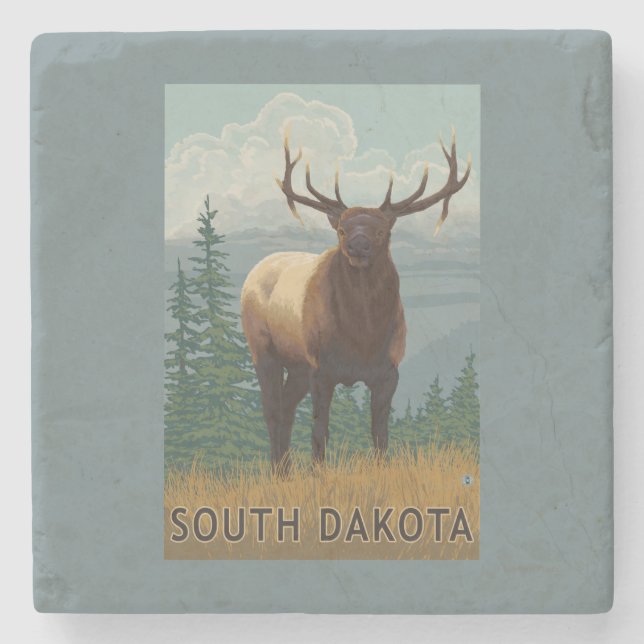 Elk SceneSouth Dakota Stone Coaster (Front)