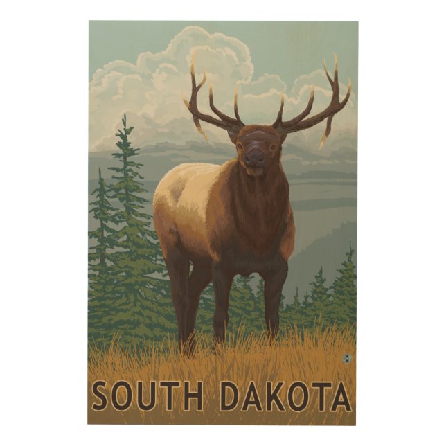 Elk SceneSouth Dakota Wood Wall Art (Front)