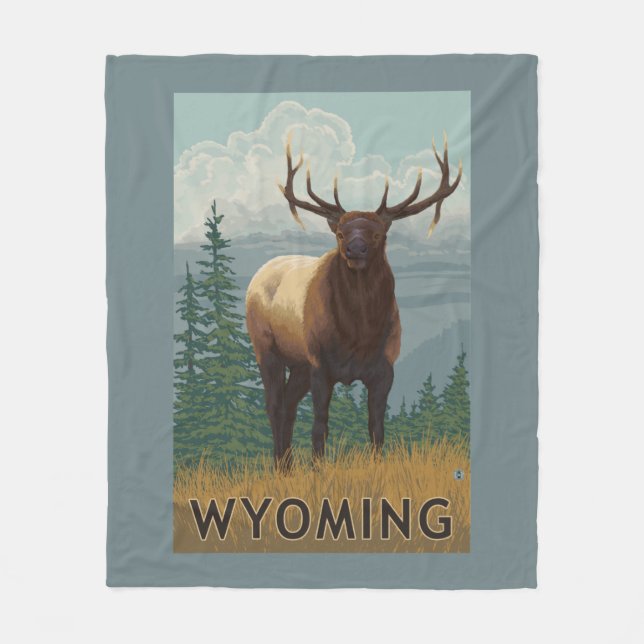 Elk SceneWyoming Fleece Blanket (Front)
