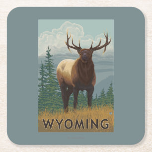 Elk SceneWyoming Square Paper Coaster