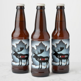 elk silhouette and maple leaf beer bottle label