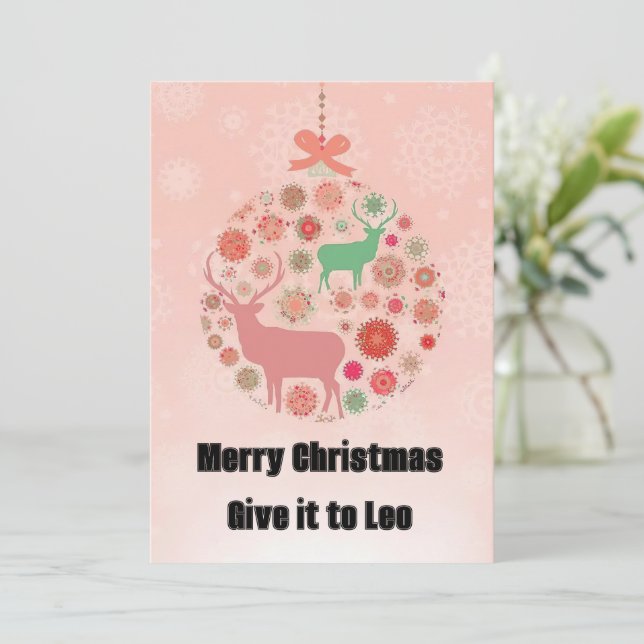 Elk snowflake silhouette pendant ring with pink bo invitation (Standing Front)