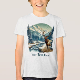 Elk Standing By Stream with Mountains Tri-Blend Shirt