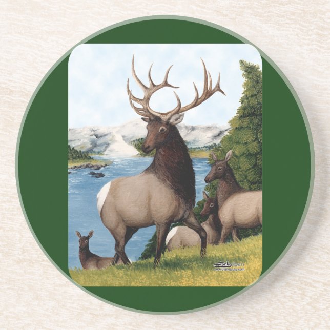 Elk Wapiti Drink Coaster (Front)