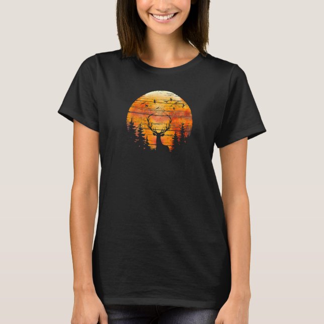 Elk Wapiti In The Woods Mountains Wild Hunting Cam T-Shirt (Front)