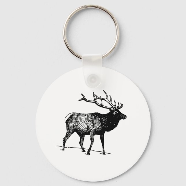 Elk - Wapiti (line art) Keychain (Front)