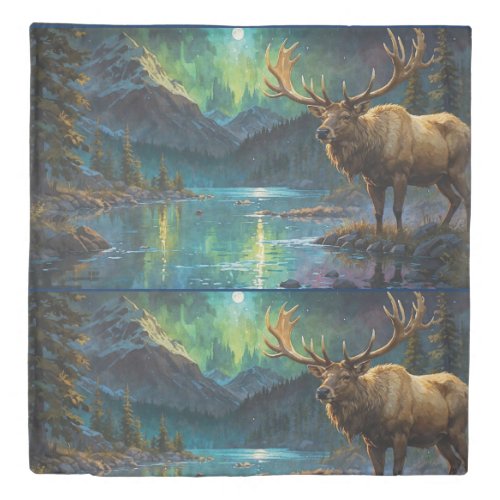 Elk Wapiti  Northern Lights Duvet Cover