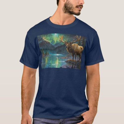 Elk Wapiti  Northern Lights T_Shirt