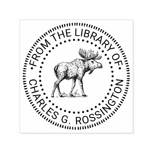 Elk Wapiti Vintage Drawing Library Book Name Self_inking Stamp