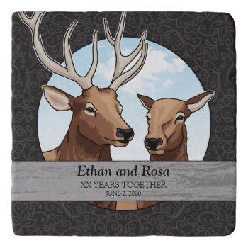 Elk Wedding Anniversary  Personalized Wildlife Trivet by DuchessOfWeedlawn at Zazzle