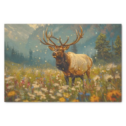 Elk Wildflower Field Painting Decoupage Tissue Paper