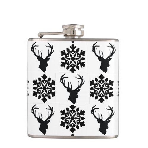 Elk with snow flake detail hip flask