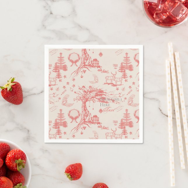 Elk Woods French Toile in Red with Personalization Napkins (Insitu)