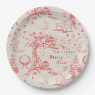 Elk Woods French Toile in Red with Personalization Paper Plates