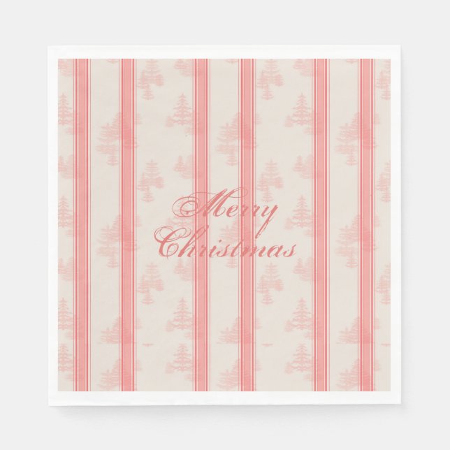 Elk Woods & Stripe in Coral w/ Personalization Napkins (Front)