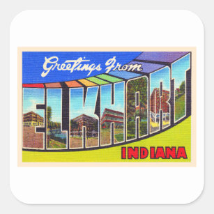 Elkhart Indiana IN Vintage Large Letter Postcard Square Sticker