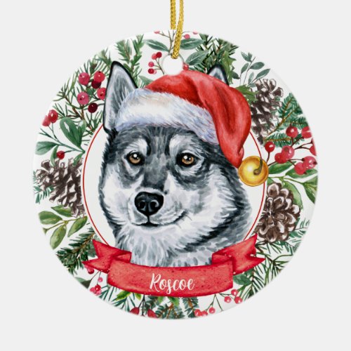 Elkhound Dog Custom Santa Hat Christmas Ornament