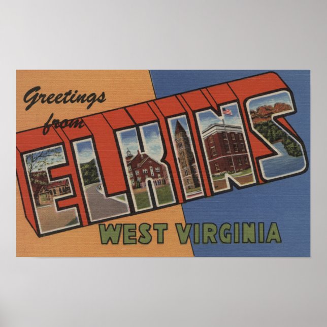 Elkins, West Virginia - Large Letter Scenes Poster (Front)