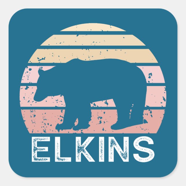 Elkins West Virginia Retro Bear Square Sticker (Front)