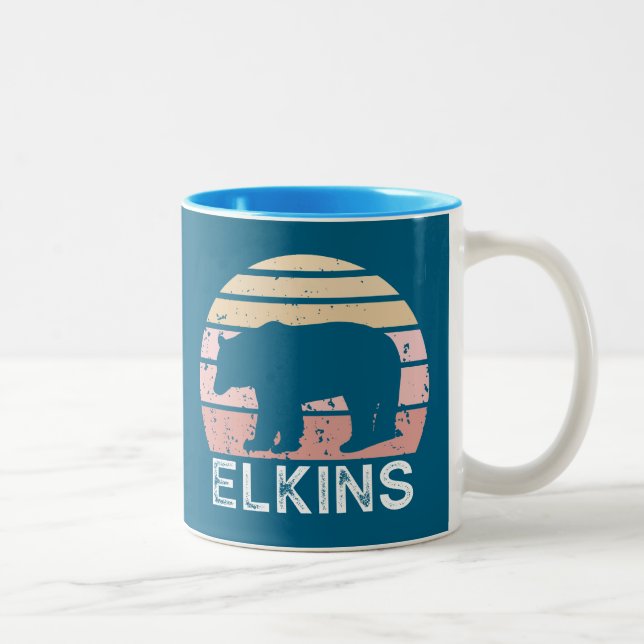 Elkins West Virginia Retro Bear Two-Tone Coffee Mug (Right)