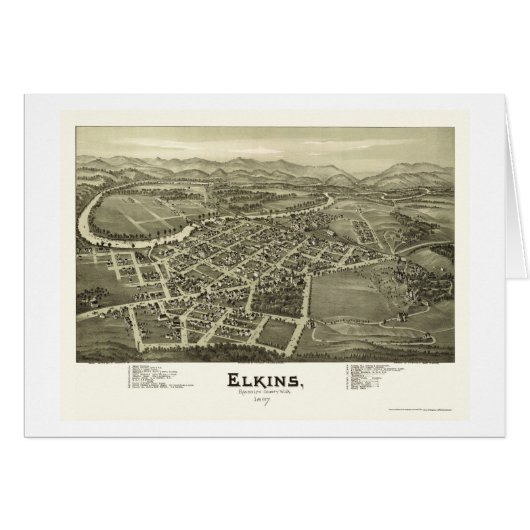 Elkins, WV Panoramic Map - 1897 Cards (Front Horizontal)