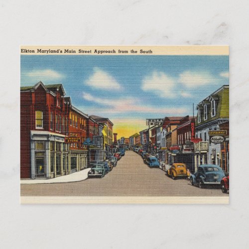 Elkton Maryland Main Street Vintage Postcard