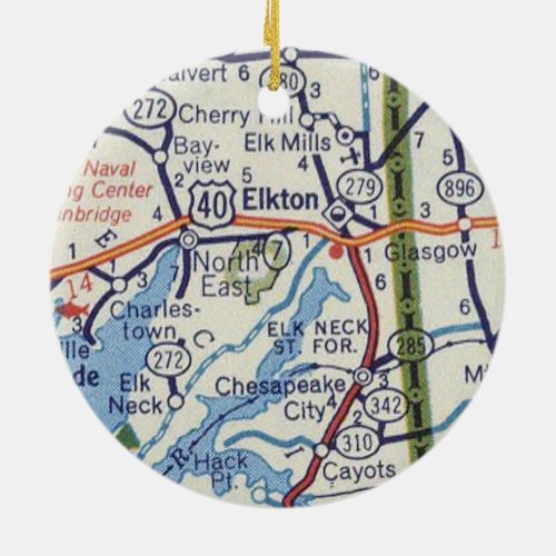Elkton MD Vintage Map Ceramic Ornament