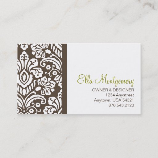 Customizable Ella #2 Chic Brown Damask Business Cards