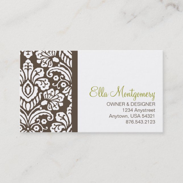 Ella #2 Chic Brown Damask Business Cards (Front)
