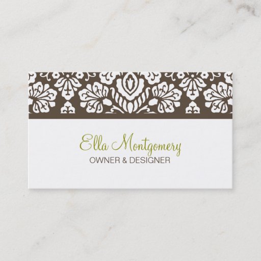 Customizable Ella #3 Brown Damask Chic Business Card
