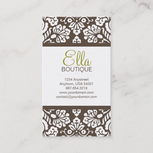 Customizable Ella #5 Brown Damask Chic Business Card