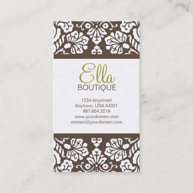 Ella #5 Brown Damask Chic Business Card (Front)
