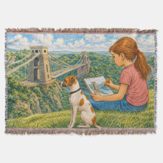 Ella and Bella Sketch Clifton Suspension Bridge Throw Blanket
