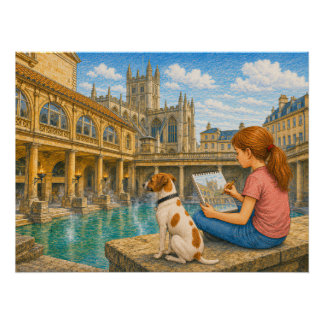 Ella and Bella Visit the Roman Baths in Bath Poster