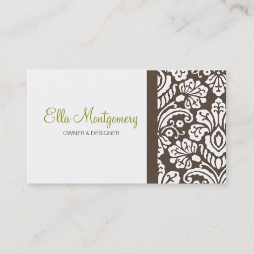 Customizable Ella Brown Damask Chic Business Card