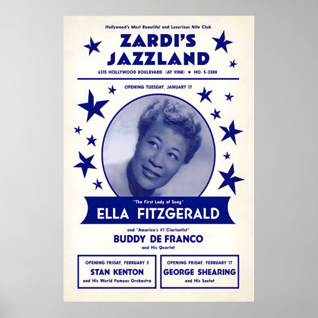 Ella Fitzgerald jazz poster - Zardi's Jazzland (Front)