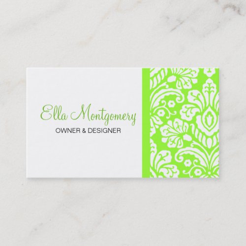 Ella Lime Damask Chic Business Card