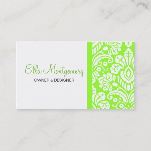 Customizable Ella Lime Damask Chic Business Card