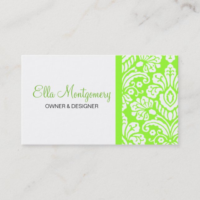 Ella Lime Damask Chic Business Card (Front)