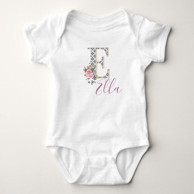 Ella Name Baby Outfit Letter E Romper Floral Girl (Front)