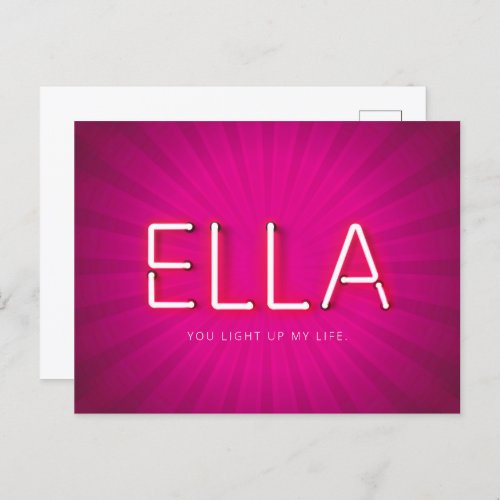 Ella name in glowing neon lights postcard