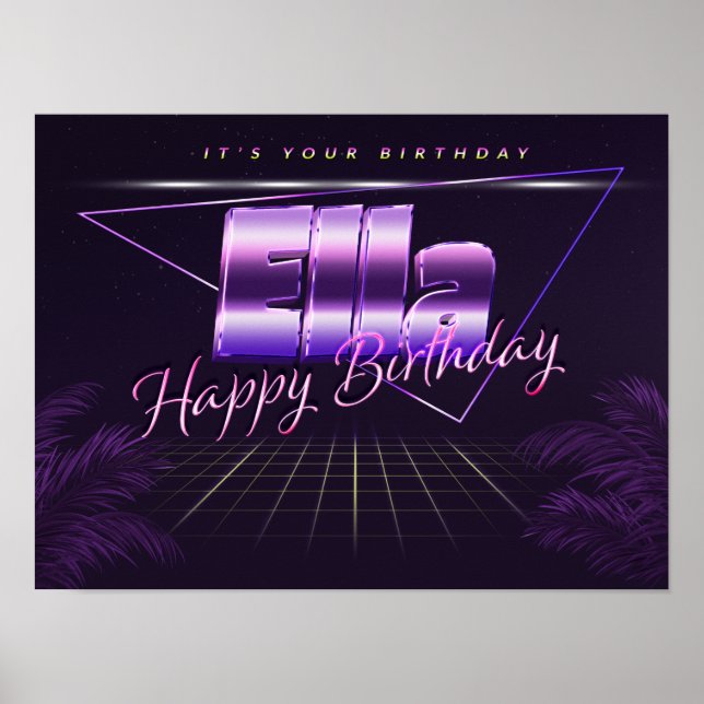 Ella Name Vorname lila retro Poster Geburtstag (Front)
