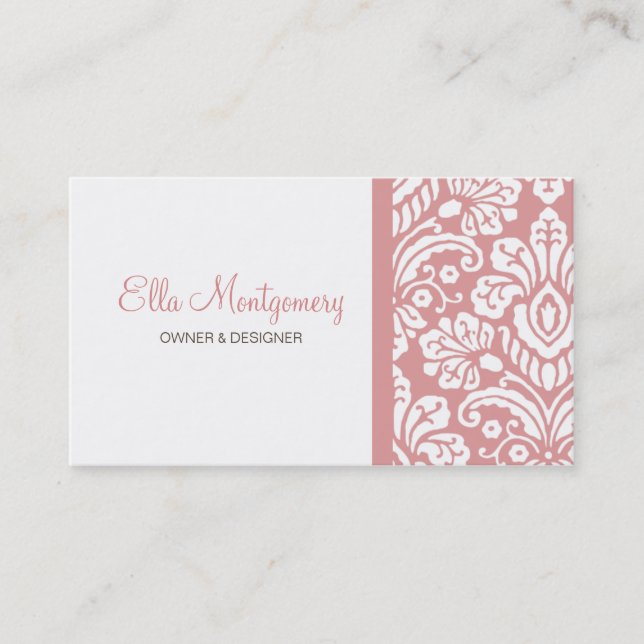Ella Pink Damask Chic Business Card (Front)